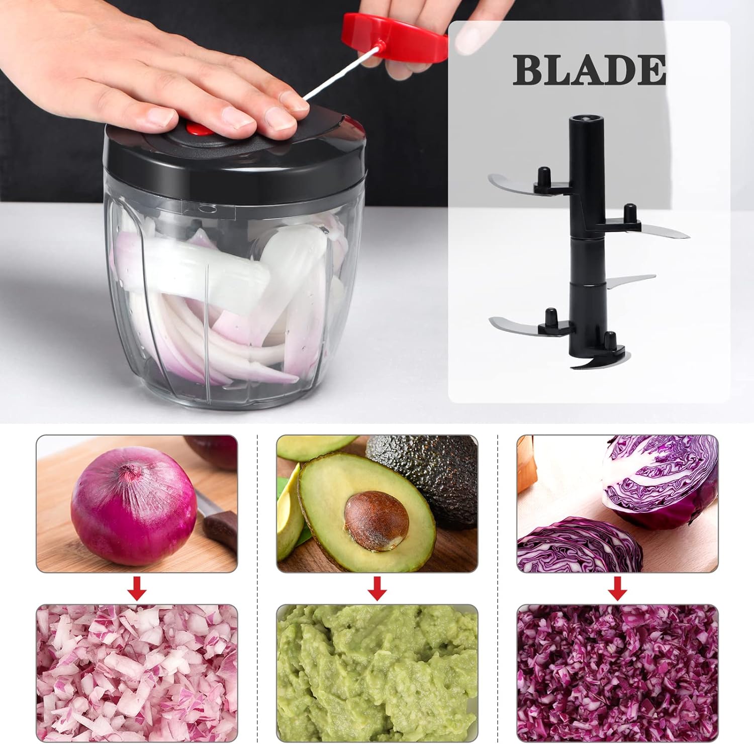 Manual Food Chopper, Vegetable Cutter, Chopper, Hand String Chopper, Smoothie Blender -900ml Manual Food Chopper, Vegetable Cutter, Chopper, Hand String Chopper, Smoothie Blender -900ml